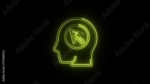 Neon pointer icon isolated on black background motion graphic concept