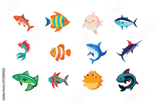 set of colorful fish
