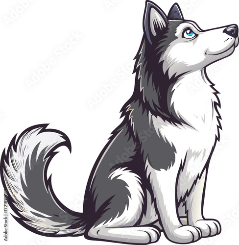 Cartoon husky dog sitting looking up animal