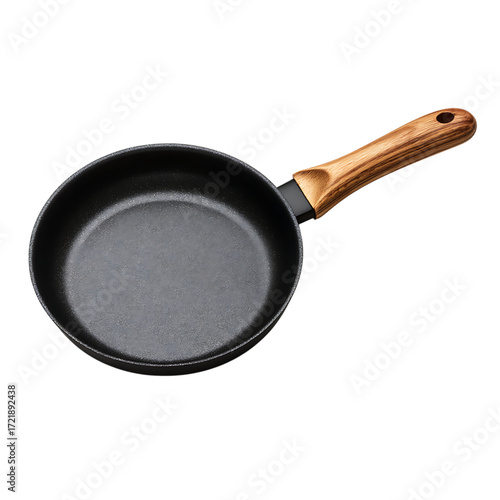 Stylish modern frying pan with natural wood handle, perfect for professional kitchens and home chefs seeking culinary excellence and durable cookware solutions.