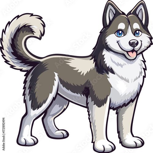 Cartoon husky dog standing with  happy expression