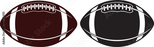 Two american footballs one brown and one black silhouette facing forward vector