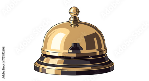 Shimmering gold service bell for attention or assistance, ideal for reception desks, hotels, and customer service. A classic symbol of readiness and prompt communication