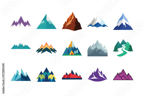 Mountain Vector Bundle Set | Outdoor Adventure Hiking Camping Nature Elements Pack