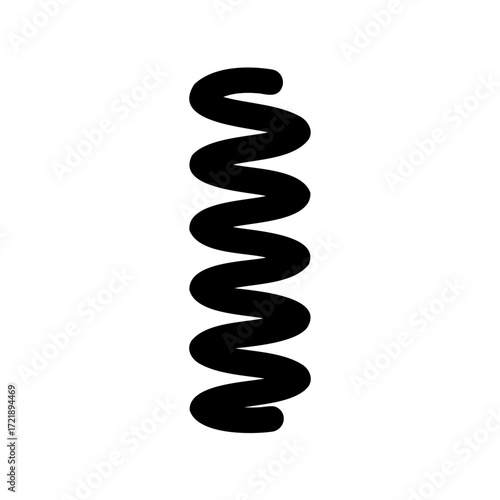Black coiled compression spring silhouette isolated against a plain white background