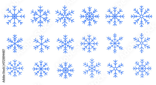 snowflake christmas icon vector set. blue snow flakes isolated on transparent background