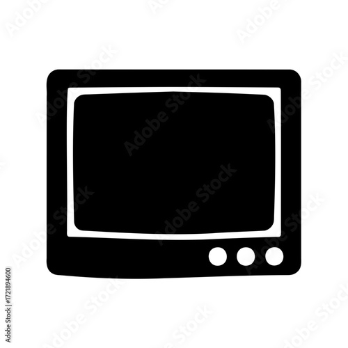 Simple black and white silhouette of an old analog television set