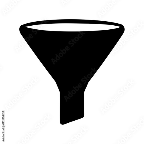Monochrome funnel illustration for filtration or pouring liquid chemicals process tool