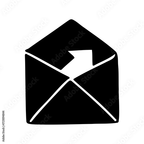 Outgoing Email Icon in Black and White Sending Letter Concept Art
