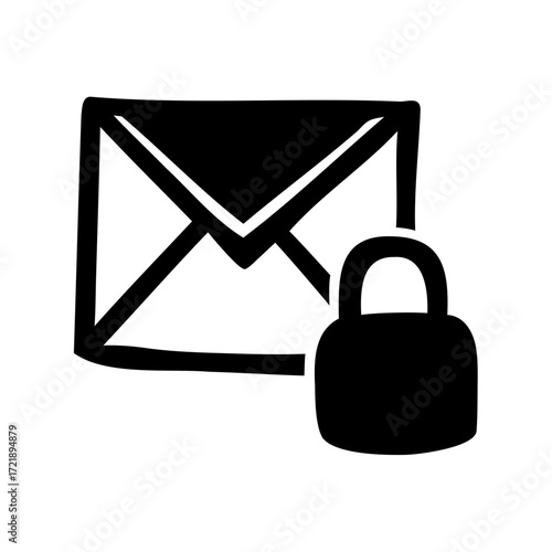 Secured Email Communication Icon with Padlock for Confidential Messages and Transactions
