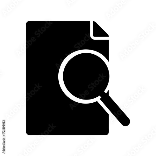 Magnifying glass over document showing search and analysis of files and papers
