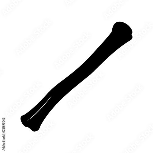 Isolated black silhouette of a bone lying diagonally on a white background