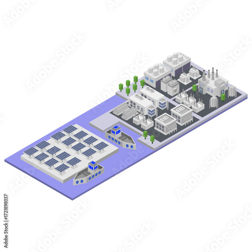 Floating solar cell power plant isometric