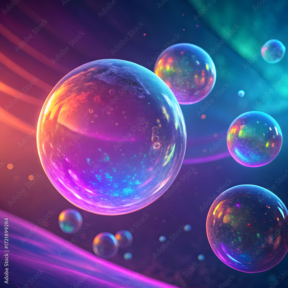 Fototapeta premium 3d holographic spheres floating in neon abstract b