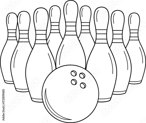 Bowling pins and ball on white, sport and recreation concept