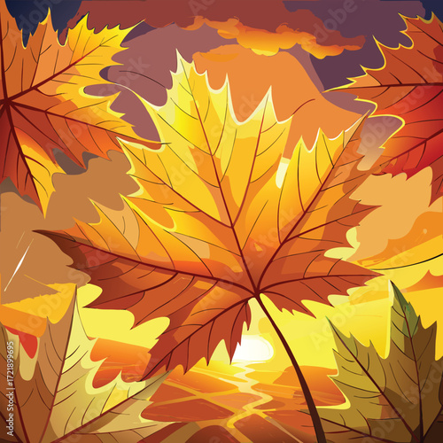 ultra  close up of maple leaves glowing under