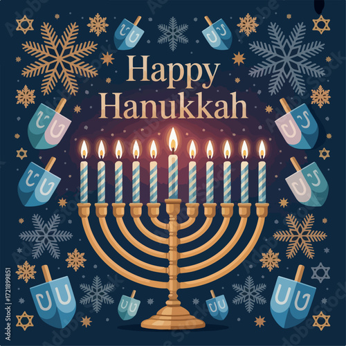 holiday, jewish, celebration, hanukkah, menorah, illustration, candle, vector, background, happy, greeting, religion, judaism, design, card, invitation, festival, decoration, template, traditional, 