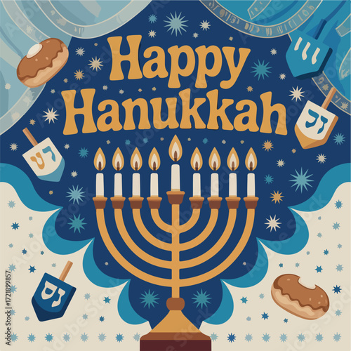 holiday, jewish, celebration, hanukkah, menorah, illustration, candle, vector, background, happy, greeting, religion, judaism, design, card, invitation, festival, decoration, template, traditional, 