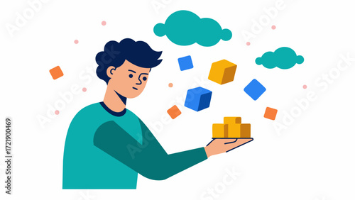 A person practicing chunking a memory technique in which information is broken down into smaller chunks to make it easier to remember while studying for a test.. Vector illustration