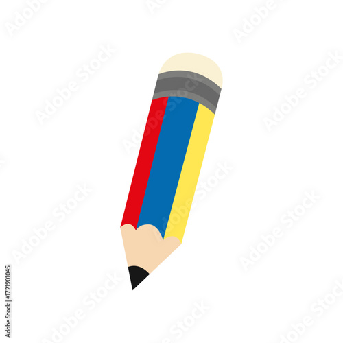 Creative multicolor pencil with sharpened tip and eraser drawing tool