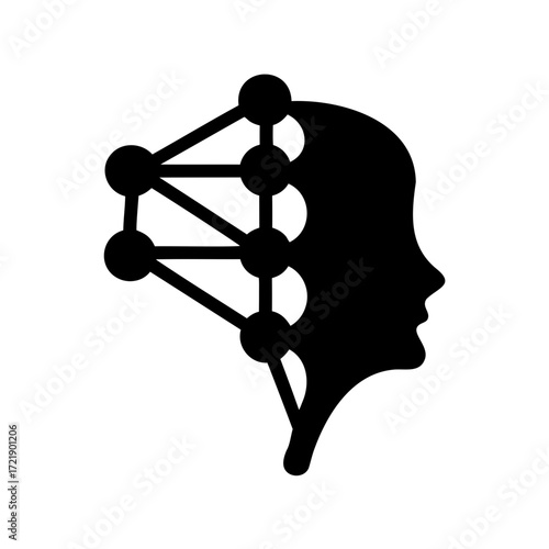 Artificial Intelligence Neural Network Silhouette, Representing Thinking, Connection and Futuristic Technology Concept
