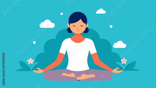A person practicing deep breathing techniques showing the connection between controlled breathing and reducing stress and anxiety.. Vector illustration
