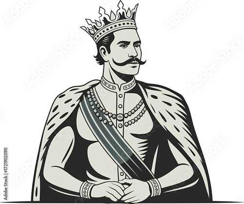 Regal royal king with crown and majestic cape