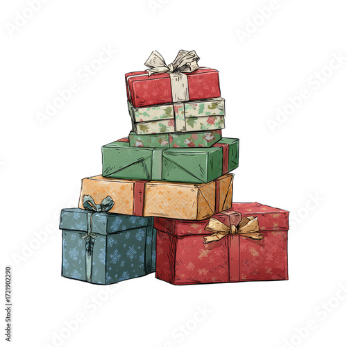 Stack of colorful gift boxes with bows
