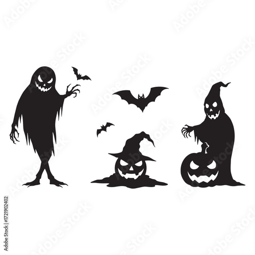 Halloween Silhouettes of Ghosts and Pumpkin jack o lantern