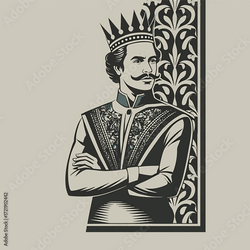 royal king with ornate crown and detailed attire