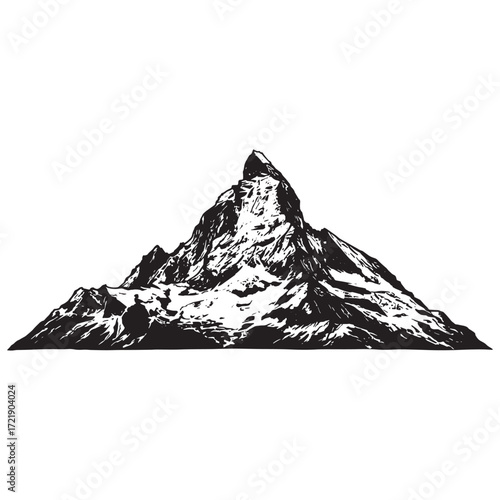 Iconic mountain peak silhouette with snow detail summit