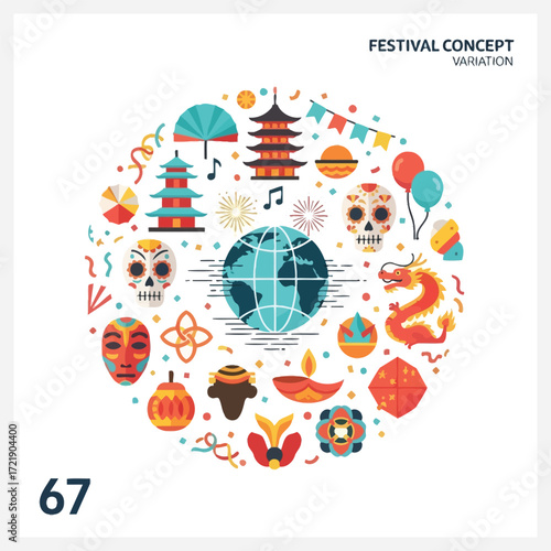 Global Festival Celebration A vibrant illustration of diverse cultures