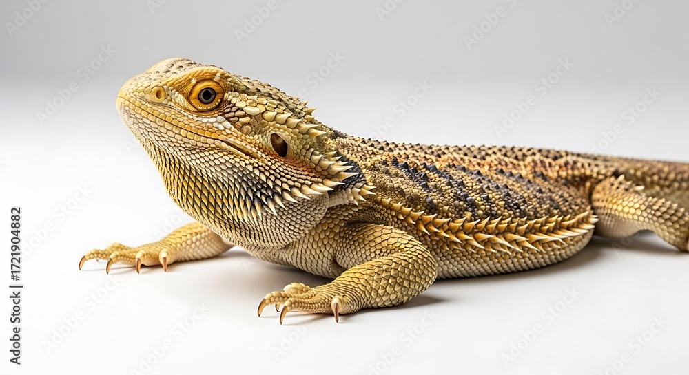 Obraz premium Bearded dragon close-up a reptile with spiky scales isolated on white background