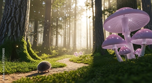 Fantasy forest scene with glowing mushrooms a whimsical illustration for childrens books and magical