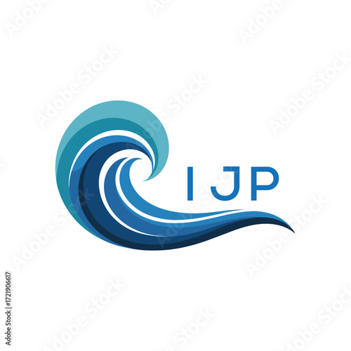 IJP Creative Ocean Wave Symbol with Text, IJP Later Logo, Blue Wave Icon with Company Name, 

