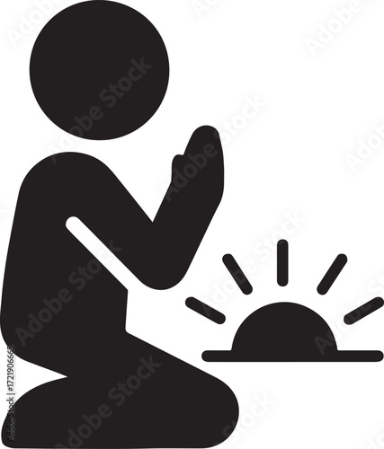 Silhouette vector EPS of morning prayer icon, symbol of faith, devotion, sunrise, worship, and spirituality.