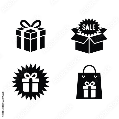 Vector icons of sale discount promotion shopping cart and gift package