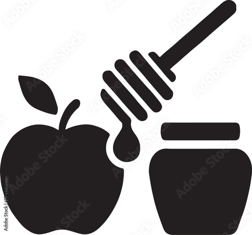 Silhouette vector EPS of apples and honey icon, symbolizing Jewish tradition, Rosh Hashanah, and blessings.