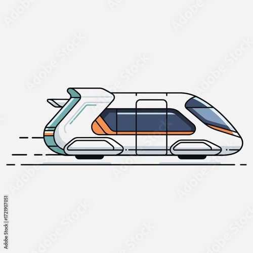 Futuristic high-speed transportation concept art of a sleek, streamlined passenger train or shuttle