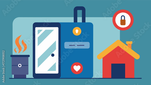 A home safety app that monitors for potential hazards such as a stove left on or unlocked doors and sends alerts to caregivers or emergency contacts.. Vector illustration