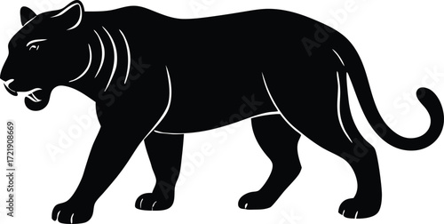  tiger prowling, jungle cat silhouette vector illustration