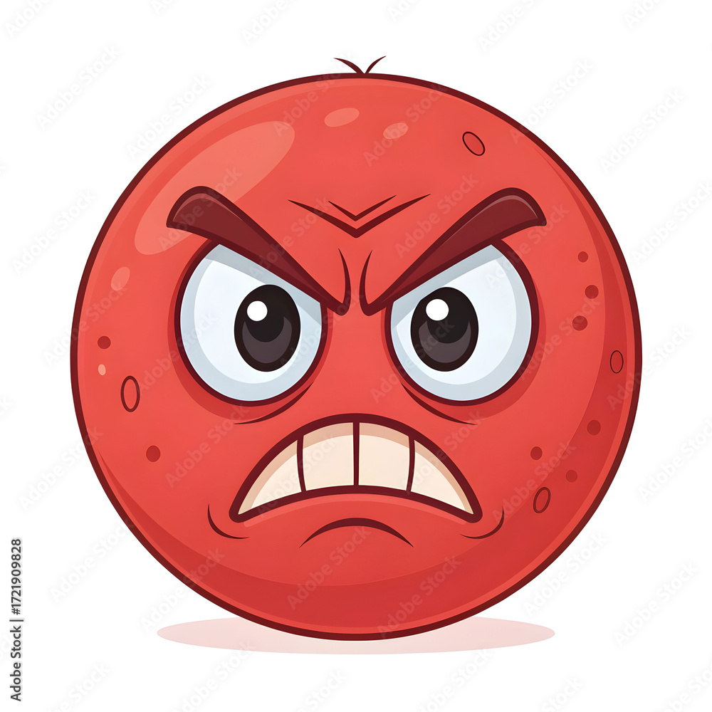 Obraz premium A vivid red angry face with intense expression, isolated on a white background, symbolizing rage,