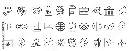 ESG flat line icon set. Outline icon collection related to ecology, environment social governance, risk management, sustainable developmen