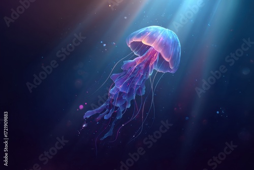 Glowing jellyfish seen underwater 