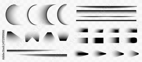 Square and rectangle box shadow effects. Realistic overlay and transparent shadows vector set, shades falling from objects on floor with soft black edges and dark corners, transparent background