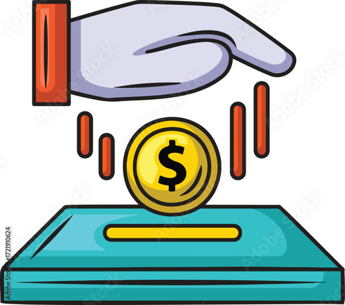 Hand dropping a dollar coin into a donation box