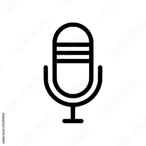 Simple black and white microphone icon with horizontal bars on a white background for audio recording use