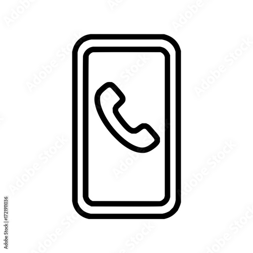 Phone icon inside a rectangular frame with rounded corners and a handset symbol inside the frame