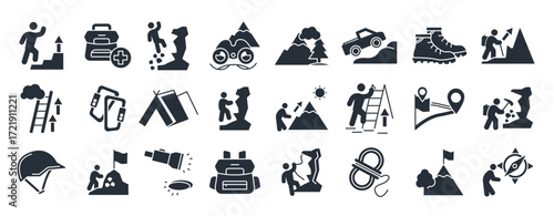 climbing icon set editable stroke linear style sign for use Vector illustration