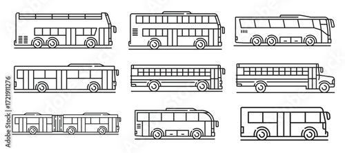 city transport travel and school bus line icons vector